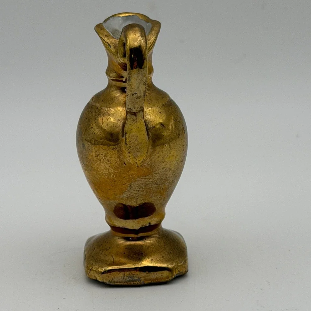 VTG Mini Gold Brass Style Pitcher Japan Ceramic Small Ewer‎ Mid Century Retro